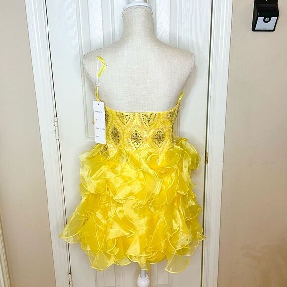 NWT CINDERELLA Size 8 Yellow Rhinestone Tulle Prom/Formal Dress - Picture 10 of 14